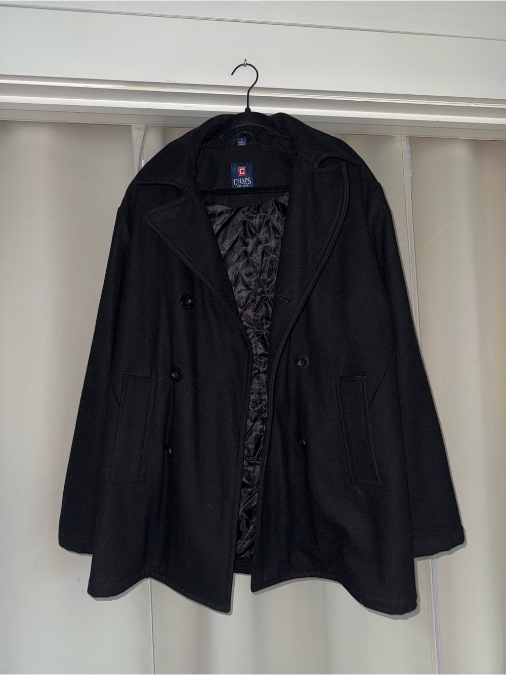 Chaps Black Double-Breasted Wool Peacoat